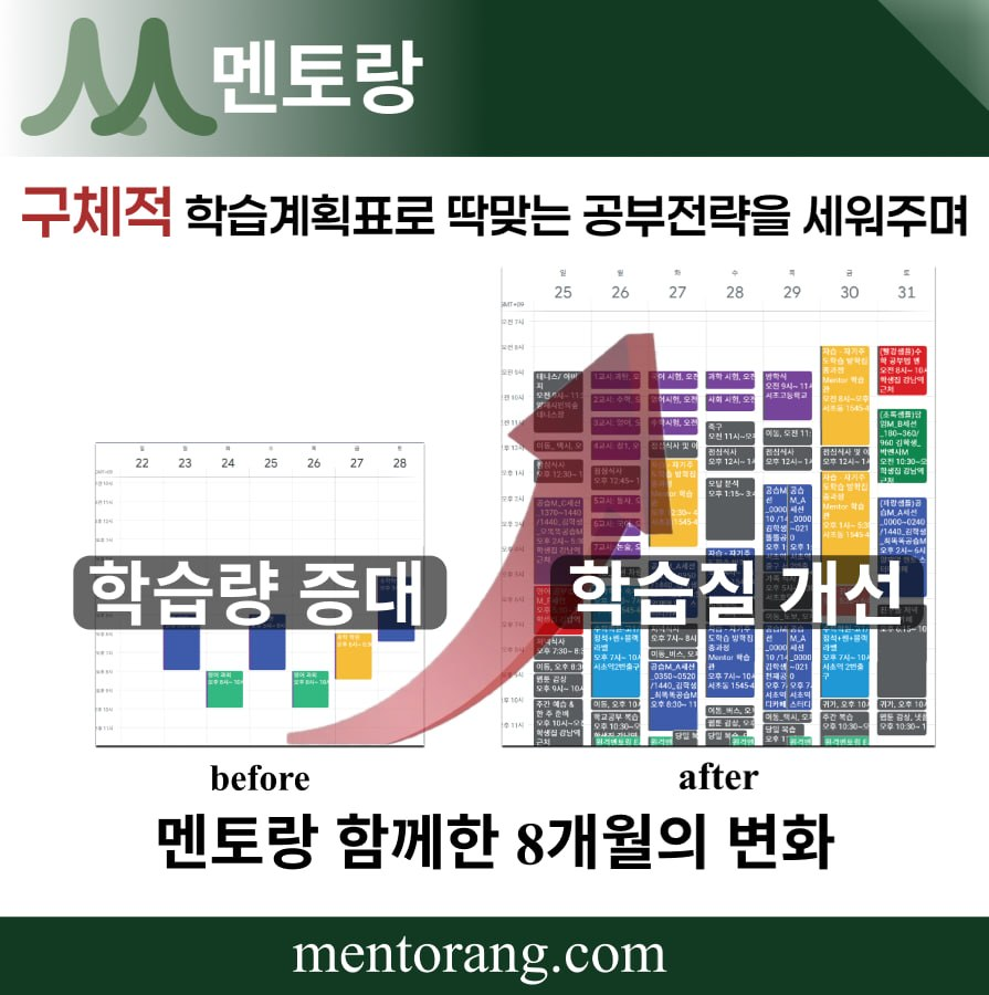 멘토랑 함께한 8개월의 주간 학습스케줄 캘린더 변화